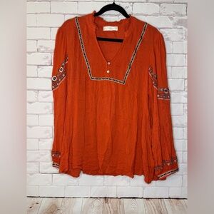 Suzanne Betro Rust Embroidered‎ Blouse